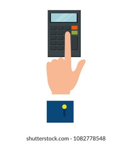 hand using calculator device