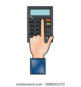 hand using calculator device