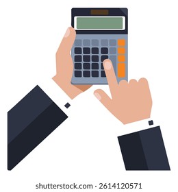 Hand using calculator isolated vector illustration on white background