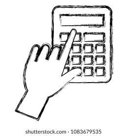 hand using calculator math device icon