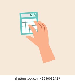hand using calculator for mathematics illustration