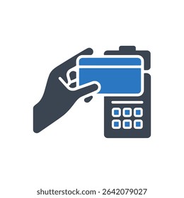 A hand using a card on a reader icon