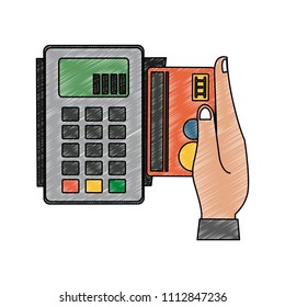 Hand using credit card scribble