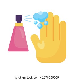 hand using disinfectant spray bottle product detaild style vector illustration