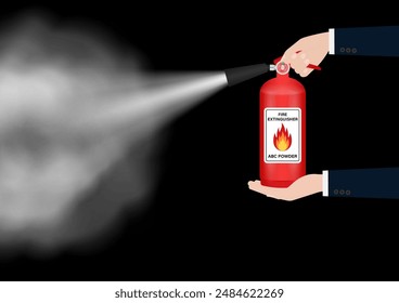 Hand using Fire Extinguisher. Vector Illustration. 