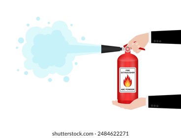 Hand using Fire Extinguisher. Vector Illustration. 