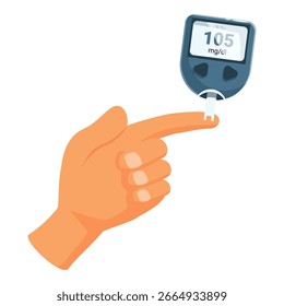 Mão usando glicosímetro para diabetes exame de açúcar no sangue mostrando nível normal