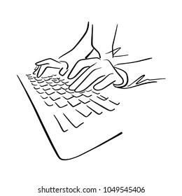 hand using keyboard of computer vector illustration sketch hand drawn with black lines isolated on white background