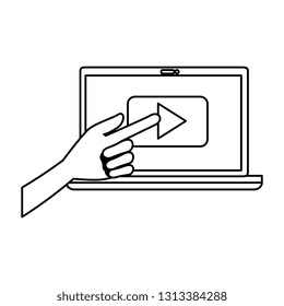 hand using laptop with media player app