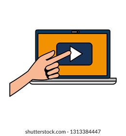 hand using laptop with media player app