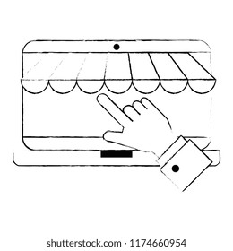 hand using laptop with parasol