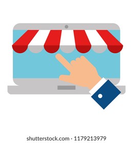 hand using laptop with parasol