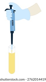 Hand Using Micropipette to Transfer Liquid Sample in Test Tube