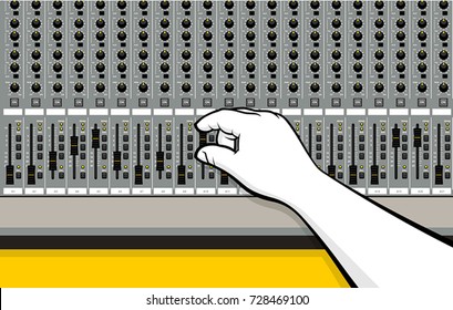 Hand using mixer table console