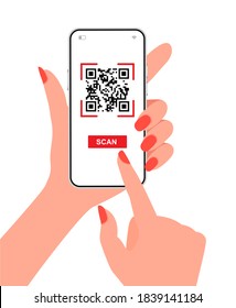 Hand using mobile smart phone scan qr code mockup template for your design.