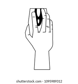 Hand using mouse in black and white colors