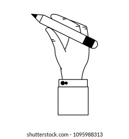 Hand using pencil in black and white colors