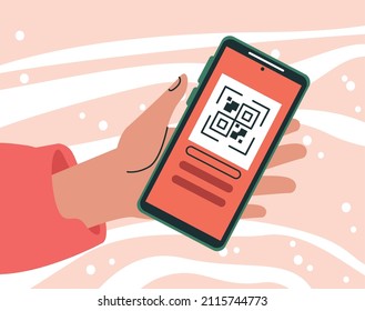 hand using qr in smartphone icon