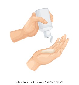 Hand mit Sanitizer-Gel als entzündliche und desinfizierende Vektorgrafik