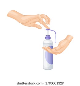 Hand Using Sanitizer Gel as Detergent and Disinfectant Vector Illustration