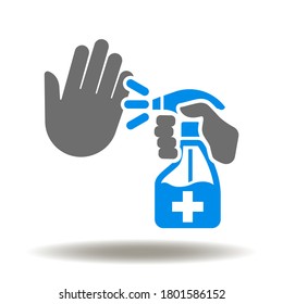Hand using sanitizer sprayer icon vector. Hygiene, hands disinfection logo. Coronavirus fight prevention illustration.