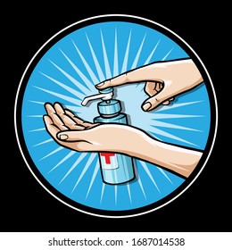 hand using hand sanitizer vector logo