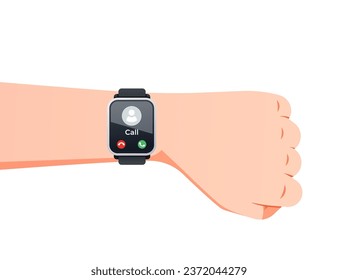 Hand using a smart watch. Call on smart watch.