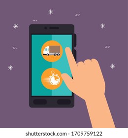 hand using smartphone with app delivery vector illustration design