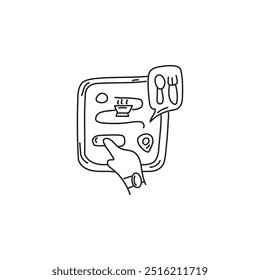 Mão usando um aplicativo de smartphone para pedir comida online. Conceito de entrega de alimentos, encomenda em linha e pagamento móvel