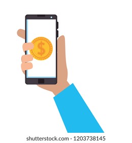 hand using smartphone and banking app