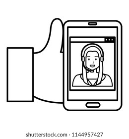 hand using smartphone with callcenter agent