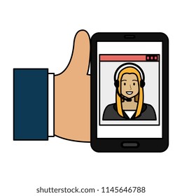hand using smartphone with callcenter agent