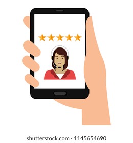 hand using smartphone with callcenter agent
