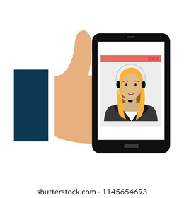 hand using smartphone with callcenter agent