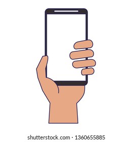 hand using smartphone cartoon blue lines