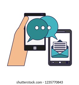 Hand using smartphone for chat and email