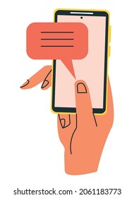 mano usando el icono de chat de smartphone