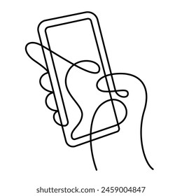 hand using smartphone close up one line drawing bold linear vector illustration