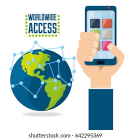 hand using smartphone connected internet around the world