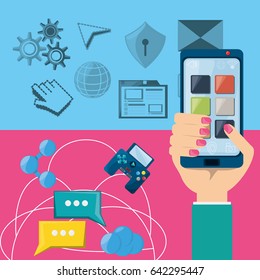 hand using smartphone connected internet around the world