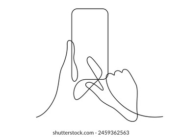 mano usando smartphone línea continua dibujo minimalismo Ilustración vectorial