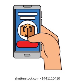 hand using smartphone with delivery box app