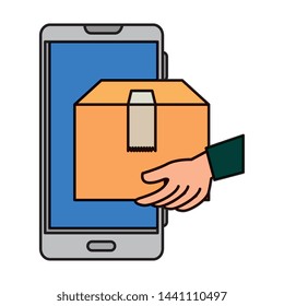 hand using smartphone with delivery box app