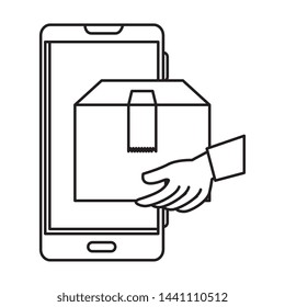 hand using smartphone with delivery box app