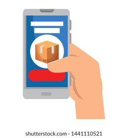 hand using smartphone with delivery box app