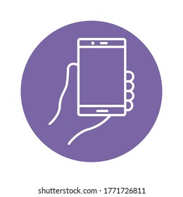 hand using smartphone device block style icon vector illustration design