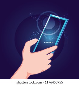 hand using smartphone with fintech concept