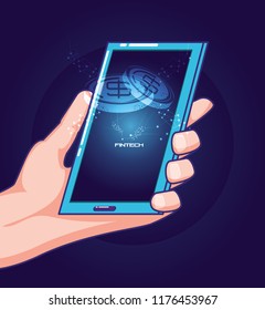 hand using smartphone with fintech concept