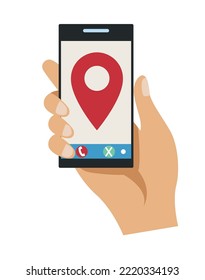 hand using smartphone and gps app icon