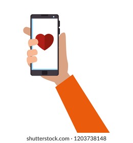 hand using smartphone with heart charity